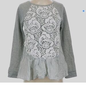 anthropologie‎ size Small SUNDAY IN BROOKLYN Lace Front Meja Sweatshirt Gray